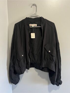 Free People Black Cropped Bomber Jacket